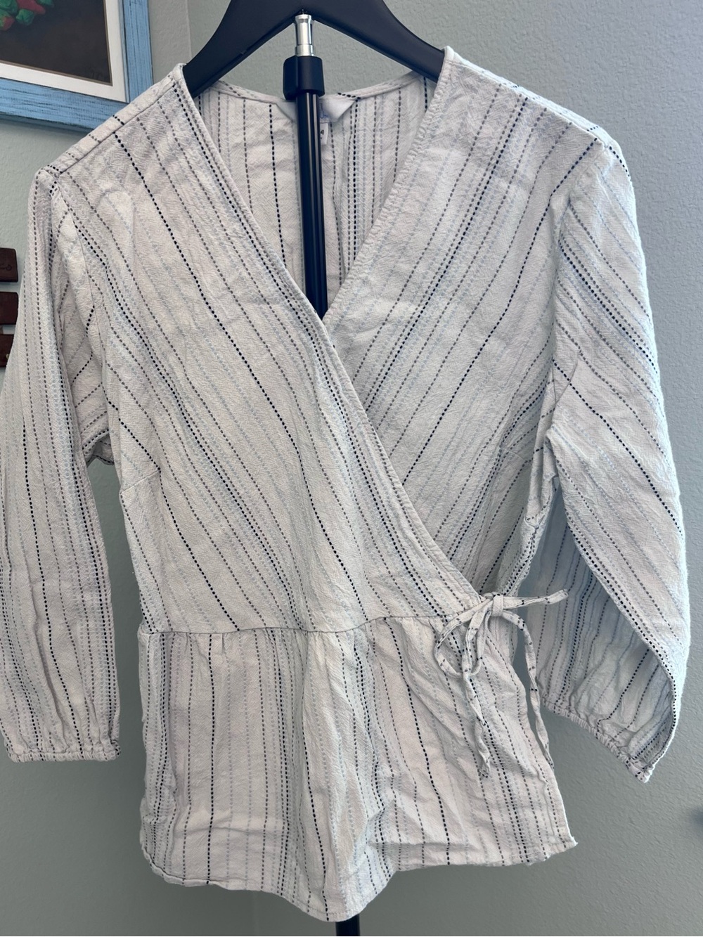 Time and Tru Light Blue & White Striped Wrap Blazer